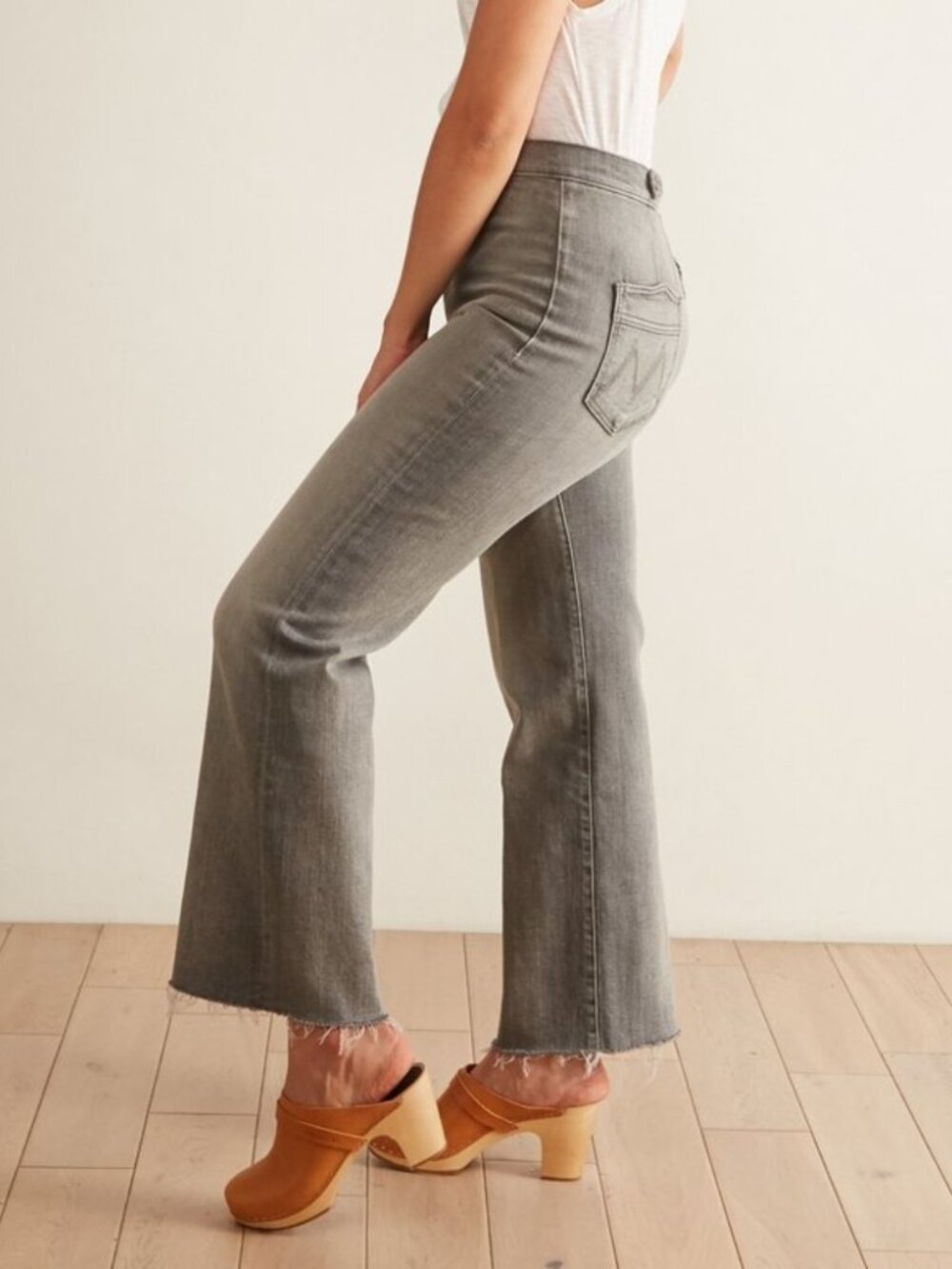 MOTHER The Loop Fray Jeans Beam Me Up Gray High Waist Raw Hem Womens Size 25